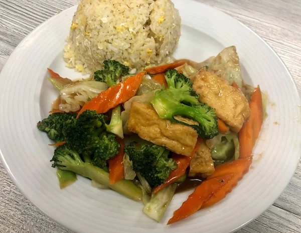 Stir-Fried Tofu and Broccoli with Fried Rice
